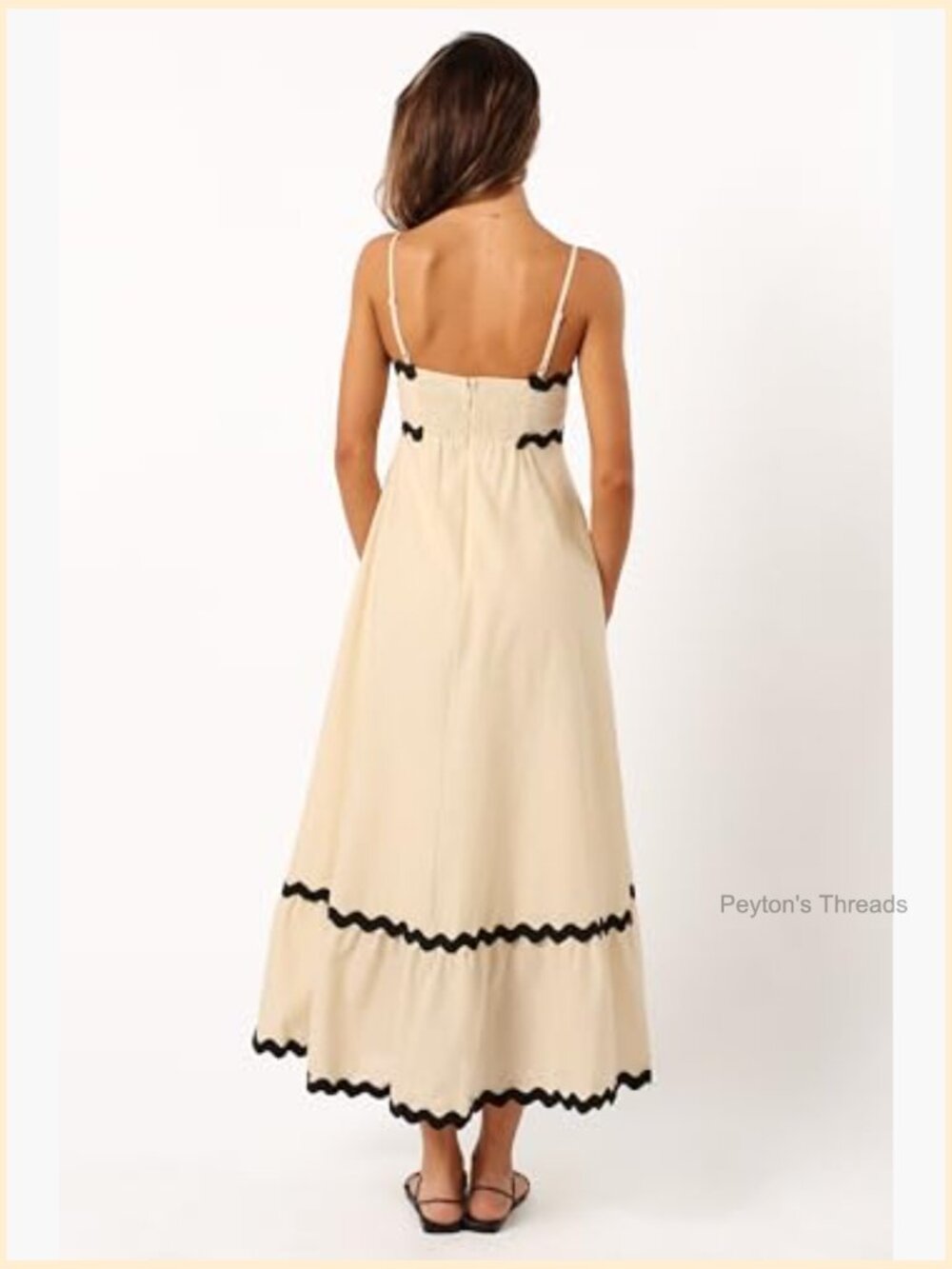 Yana Maxi Dress with Thin Adjustable Straps, Zip Back, Cotton - Picture 4 of 6
